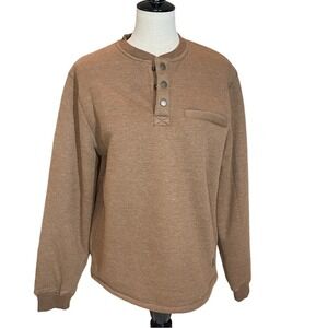 Men's Brown Henley Sweater - Casual Long Sleeve